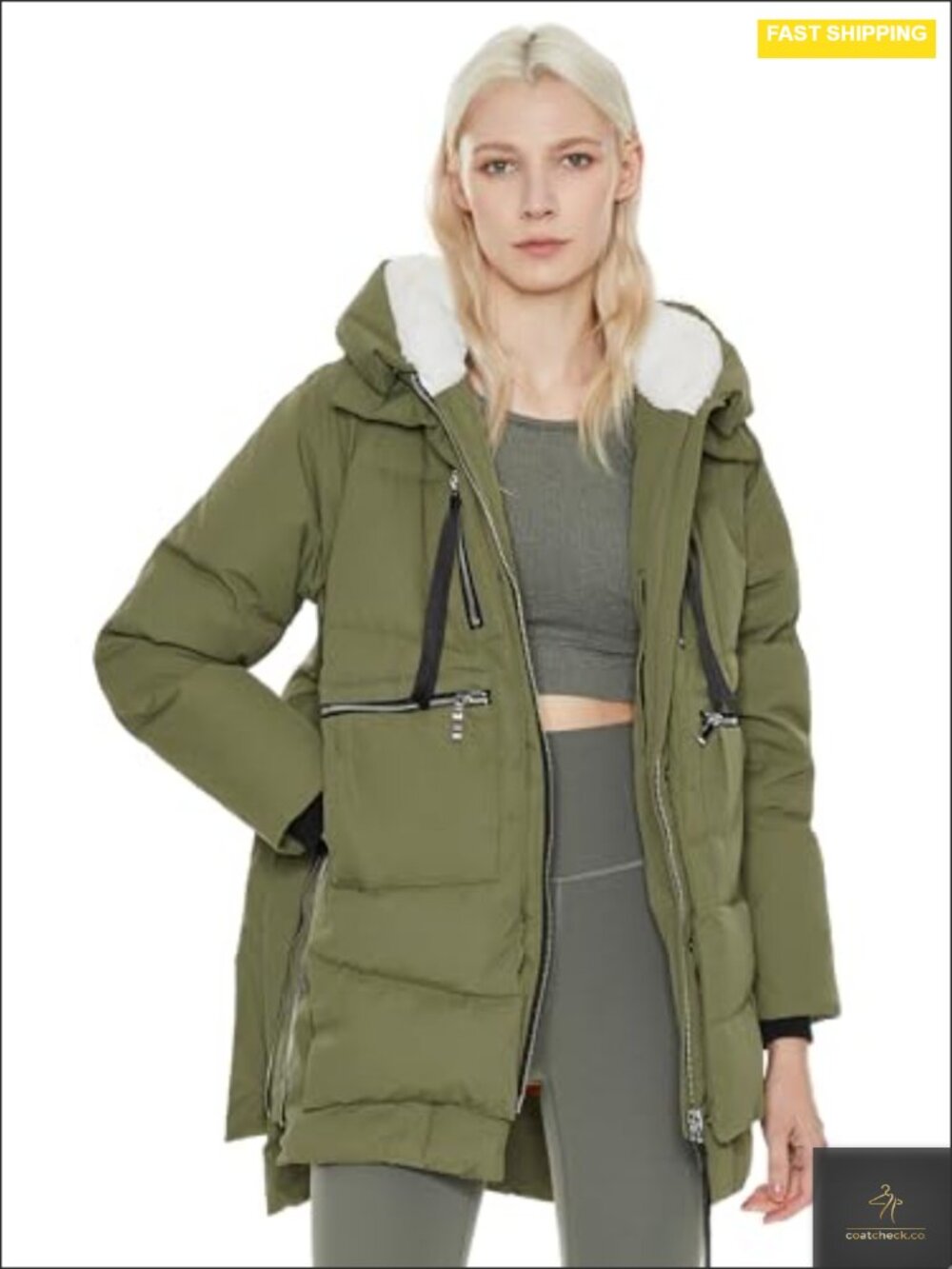 Women's Thickened Down Jacket Puffer Winter Coat Fleece-Lined Hood 6 Pockets